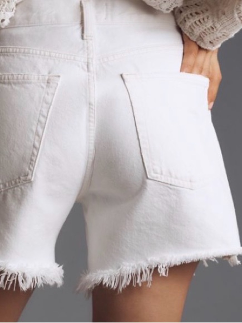 AGOLDE White Frayed Hem High-Rise Denim Shorts